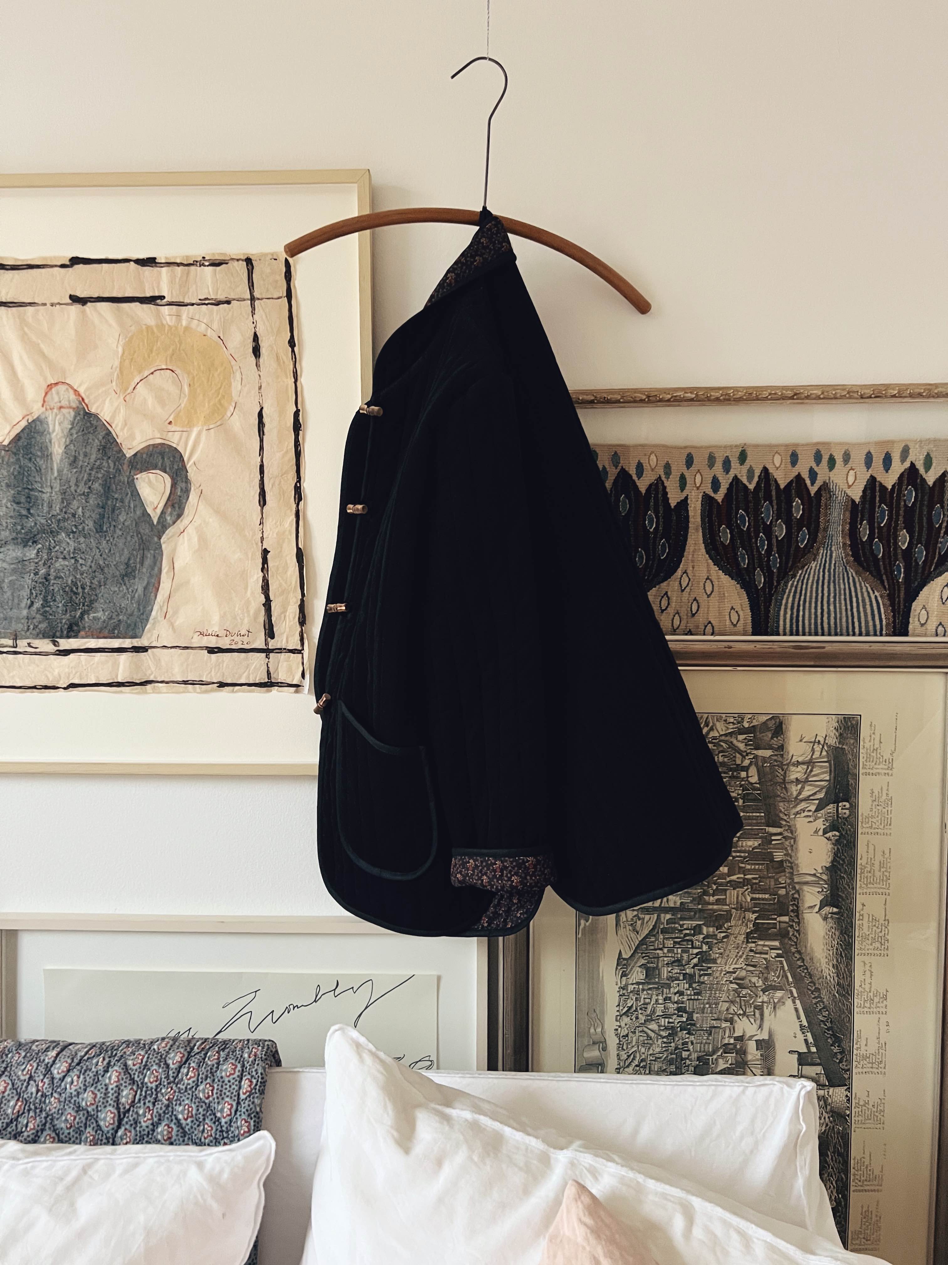 The Original Quilt Jacket - Black Needlecord with Floral Lining