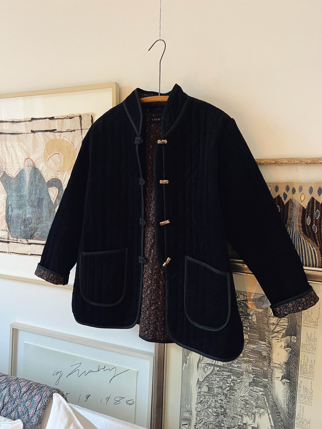 The Original Quilt Jacket - Black Needlecord with Floral Lining