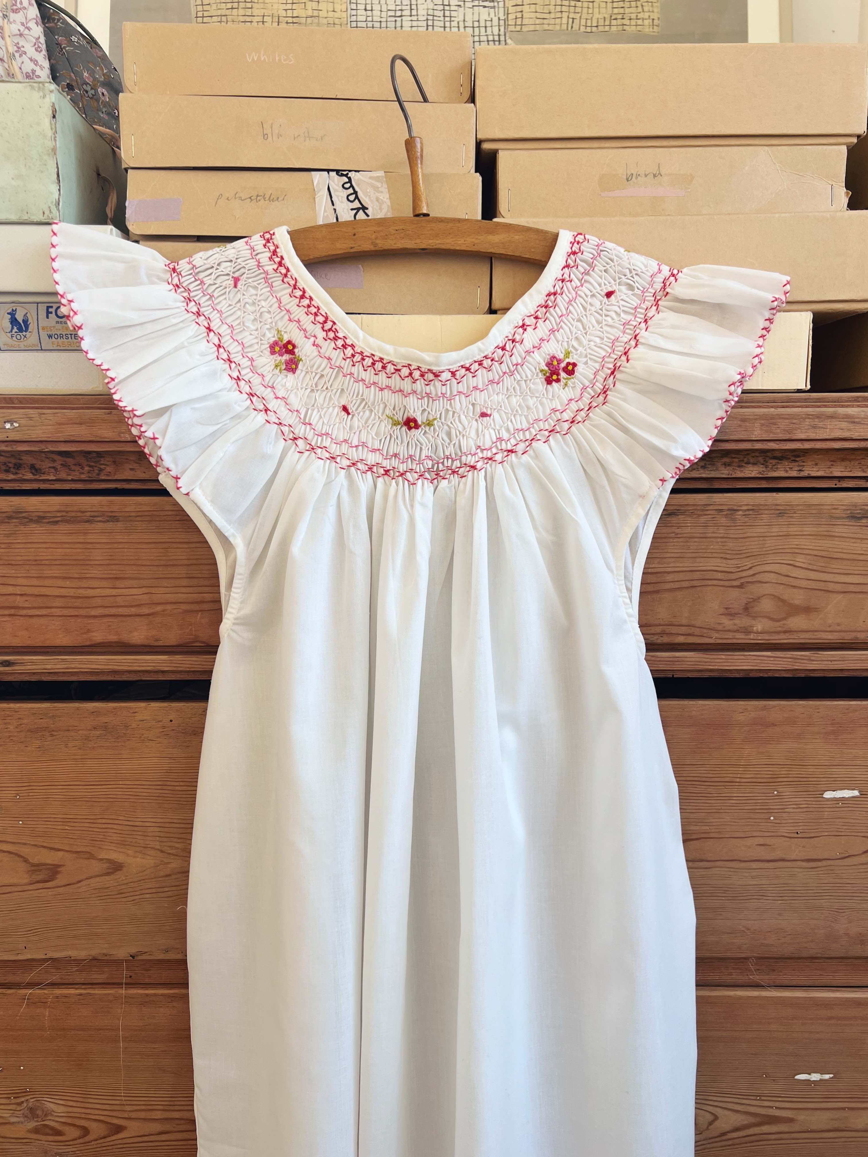 French Madagascan Smock Dress - Blanc