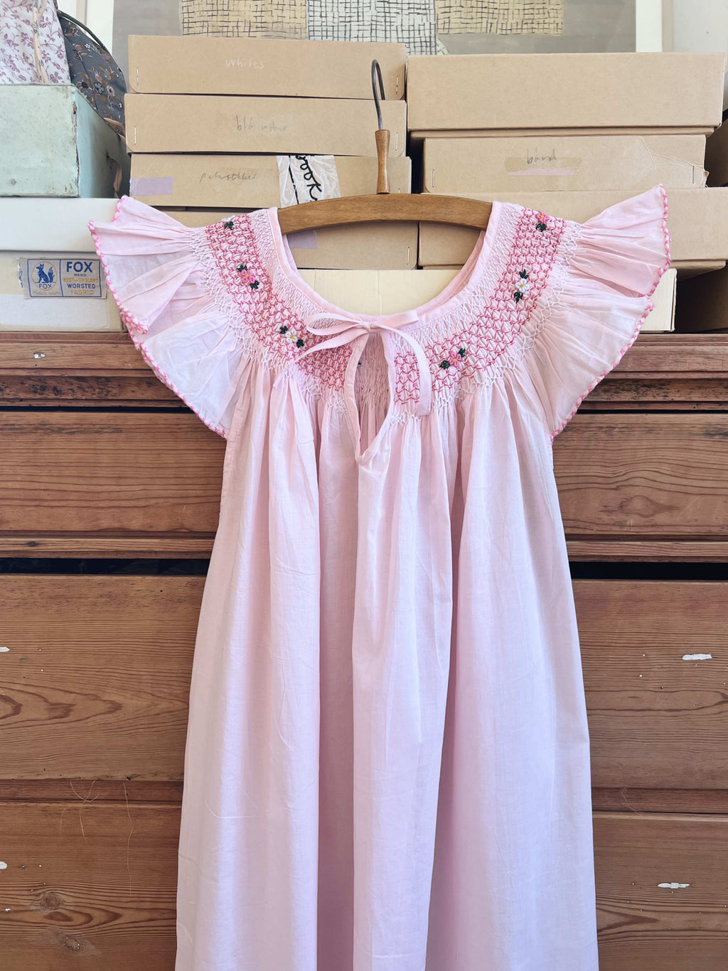 French Madagascan Smock Dress - Rose