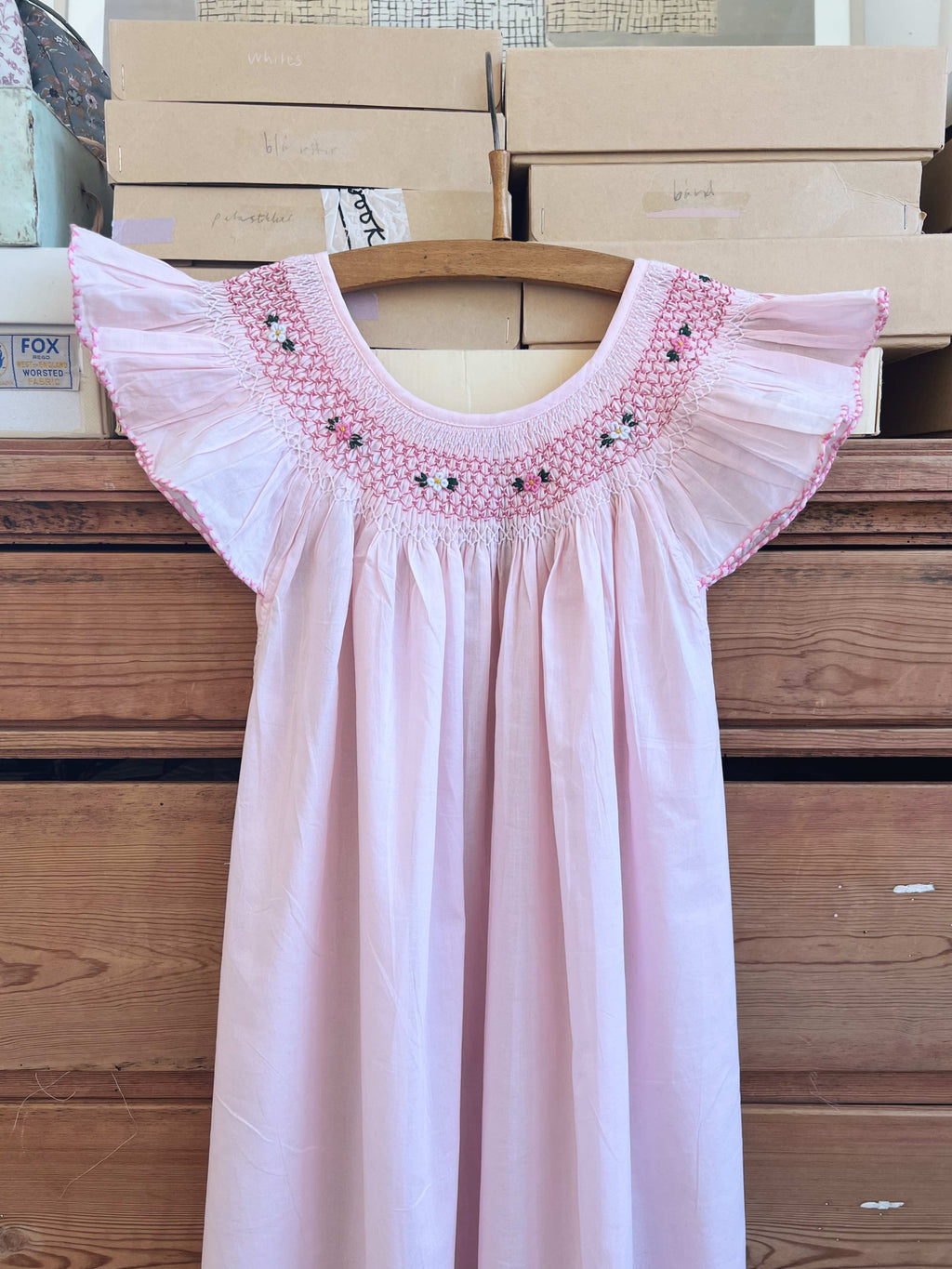 French Madagascan Smock Dress - Rose