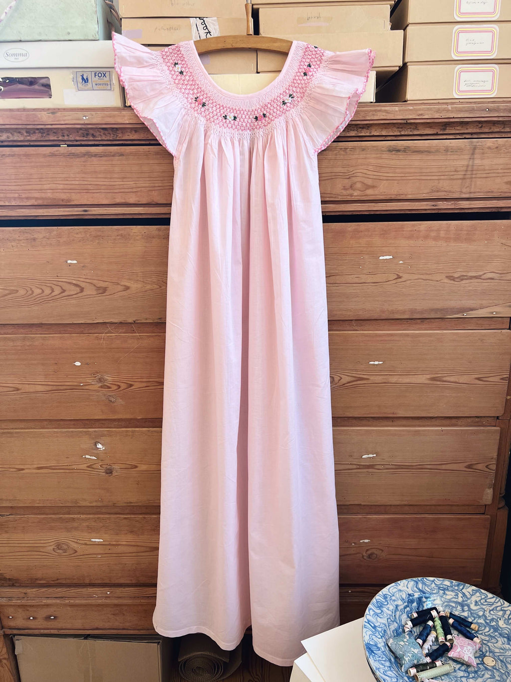 French Madagascan Smock Dress - Rose