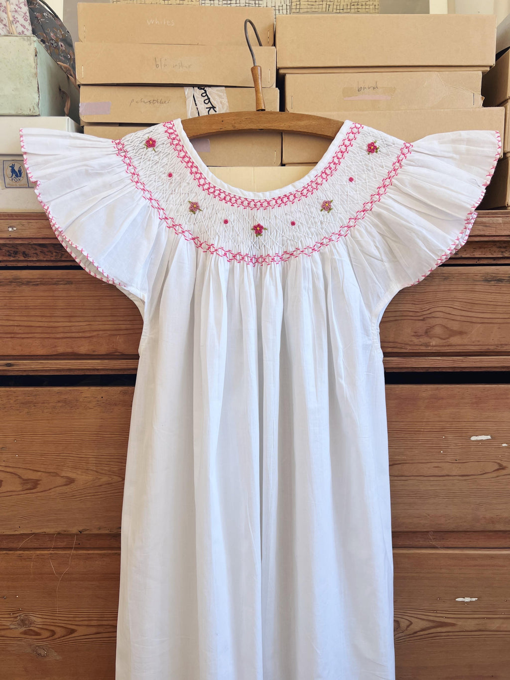 French Madagascan Smock Dress - Blanc
