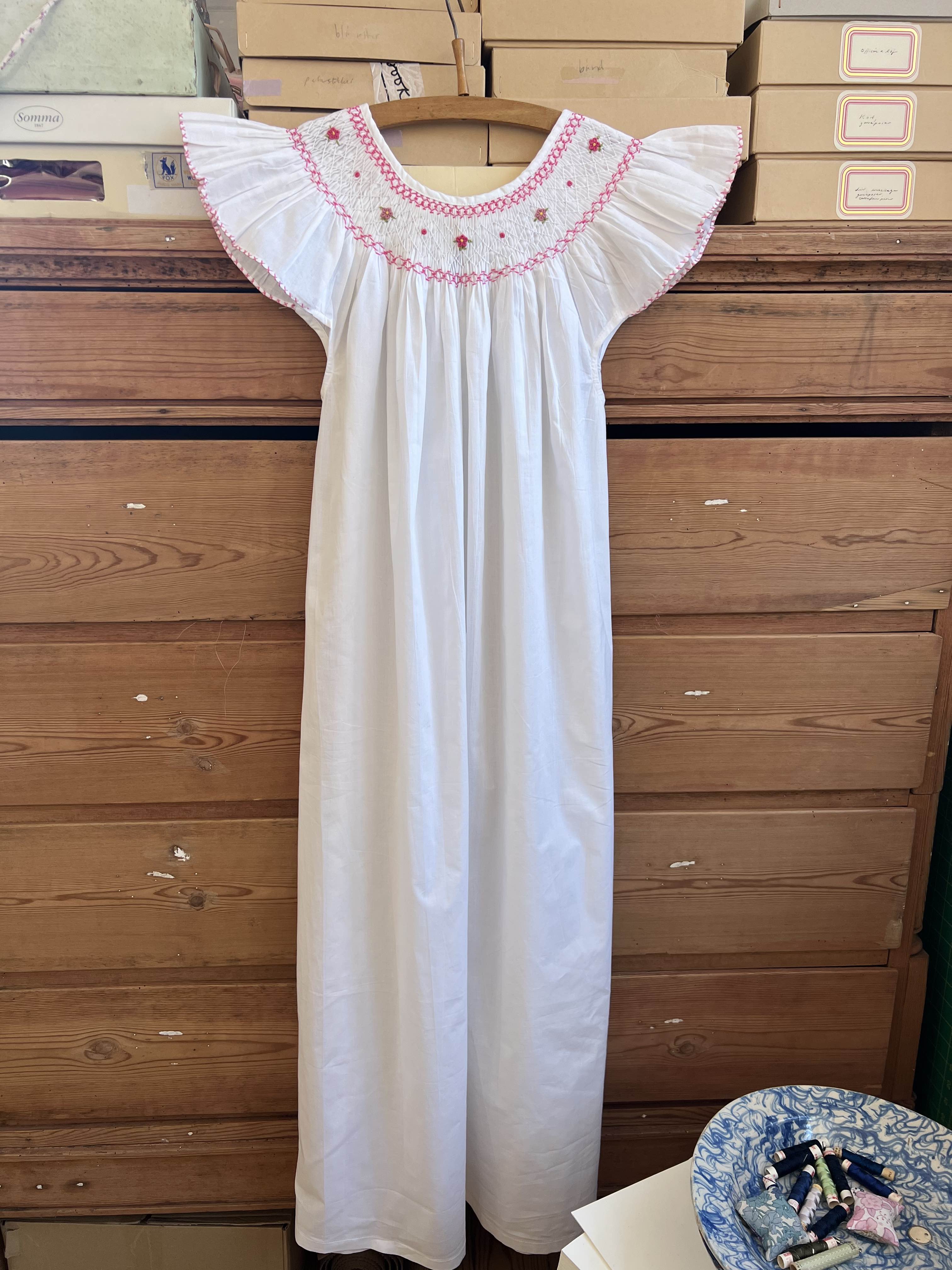 French Madagascan Smock Dress - Blanc