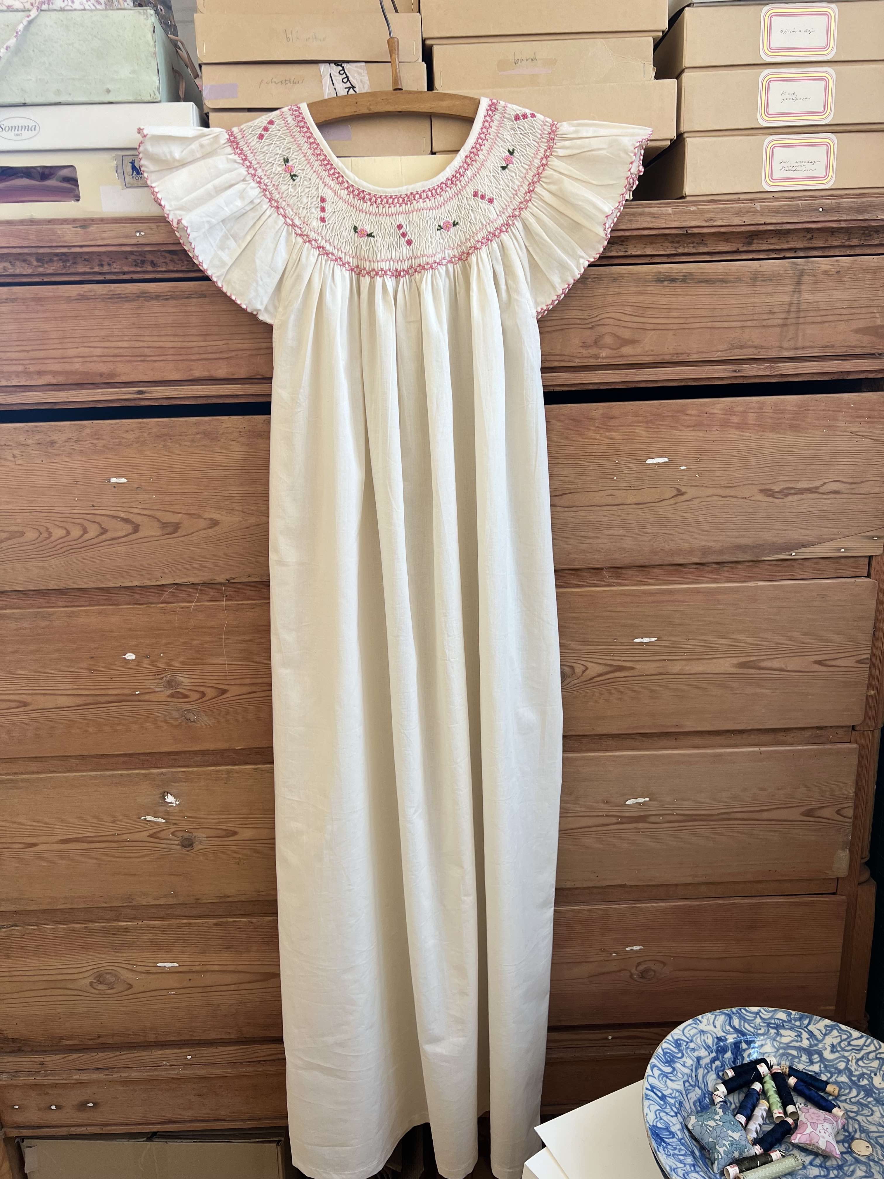 French Madagascan Smock Dress - Ecru