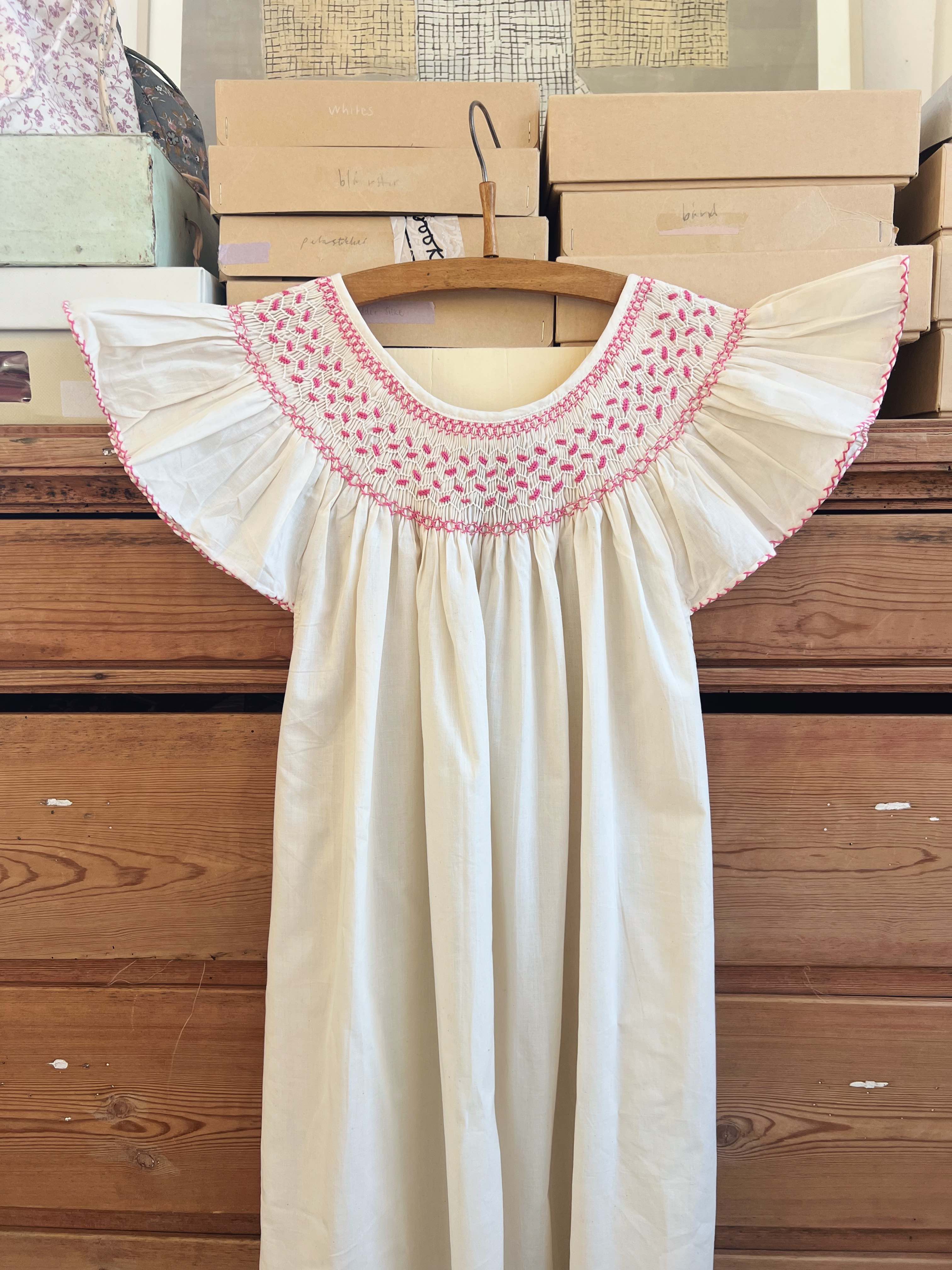 French Madagascan Smock Dress - Ecru