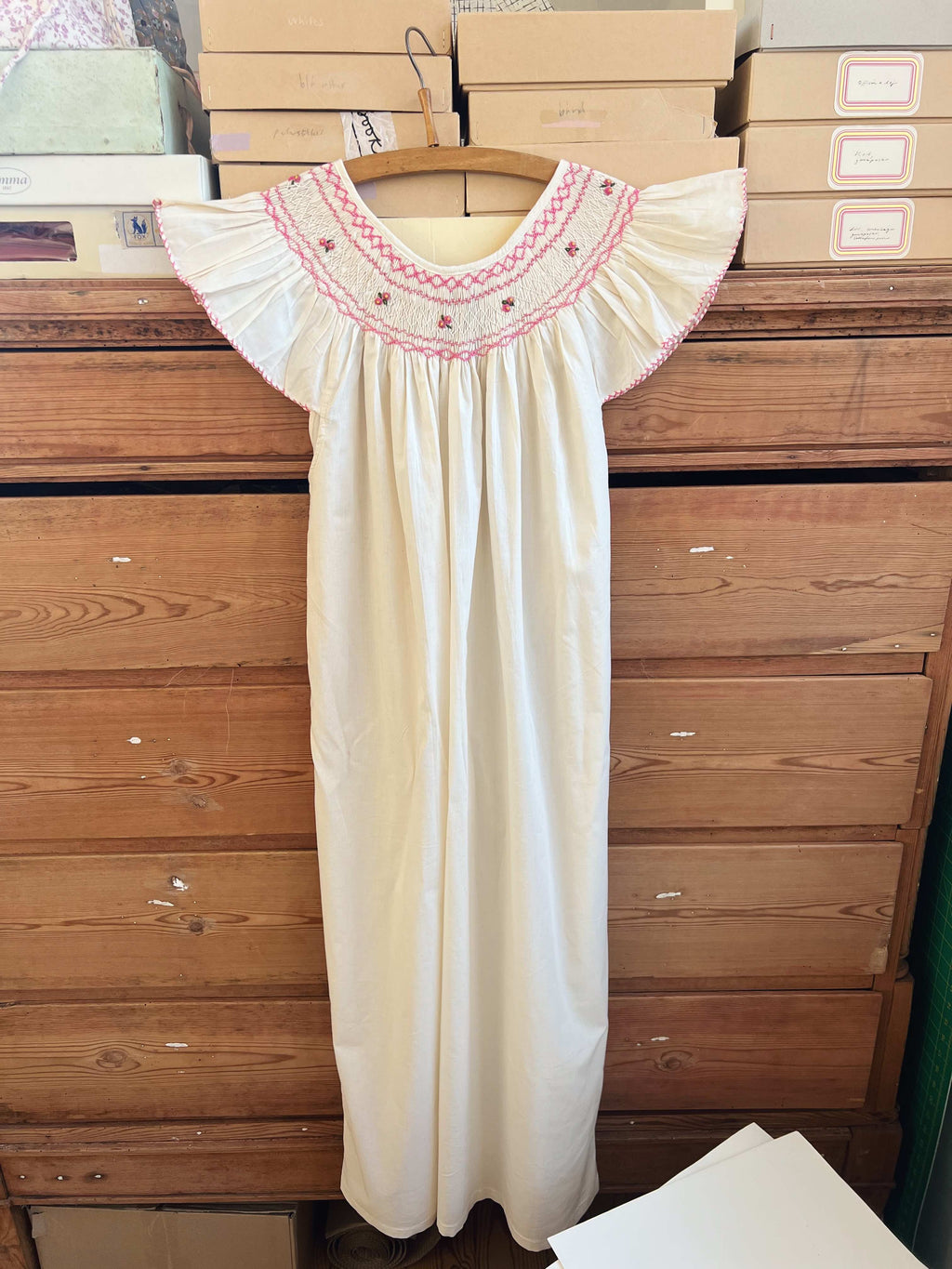 French Madagascan Smock Dress - Ecru Rose