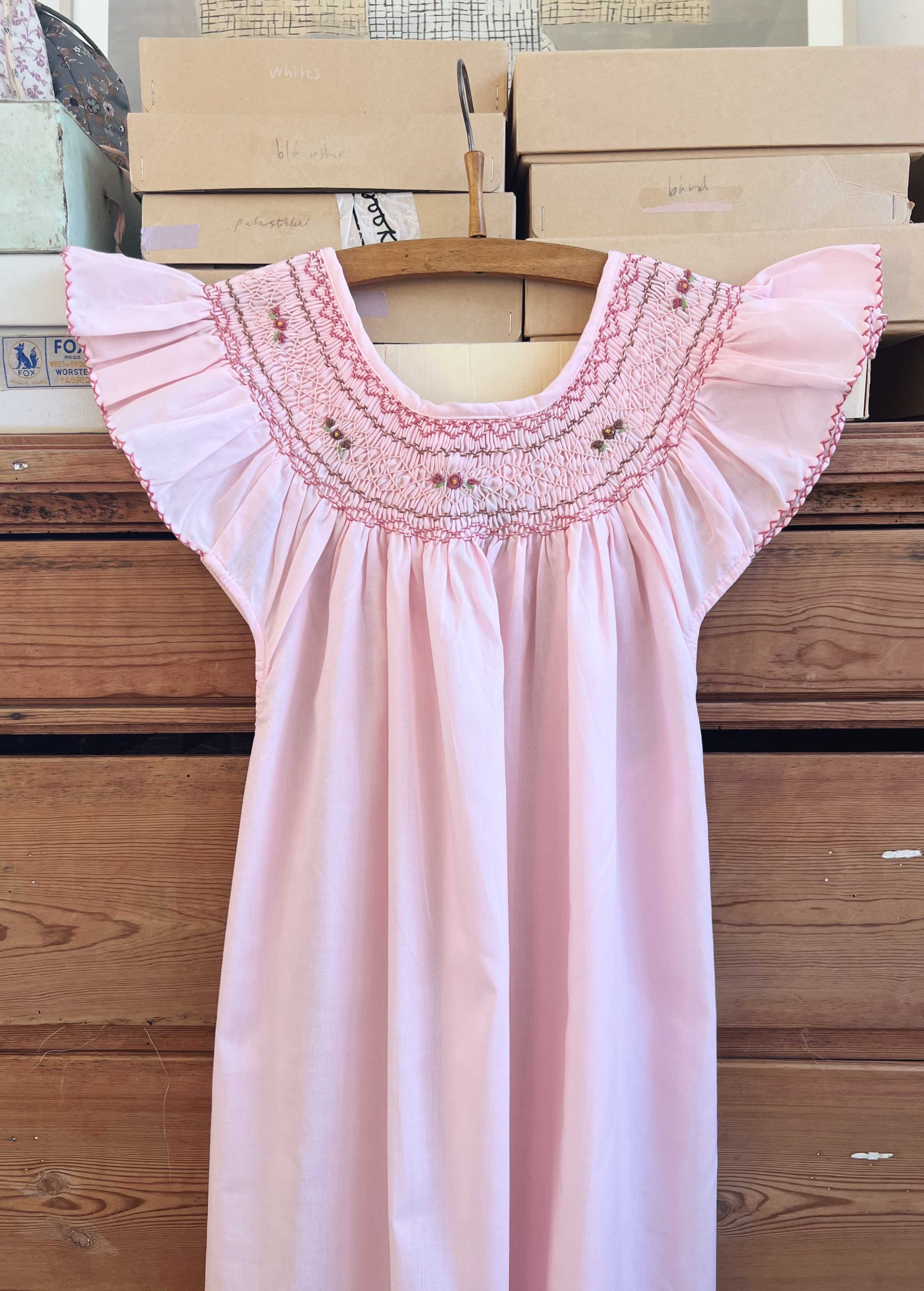 French Madagascan Smock Dress - Rose