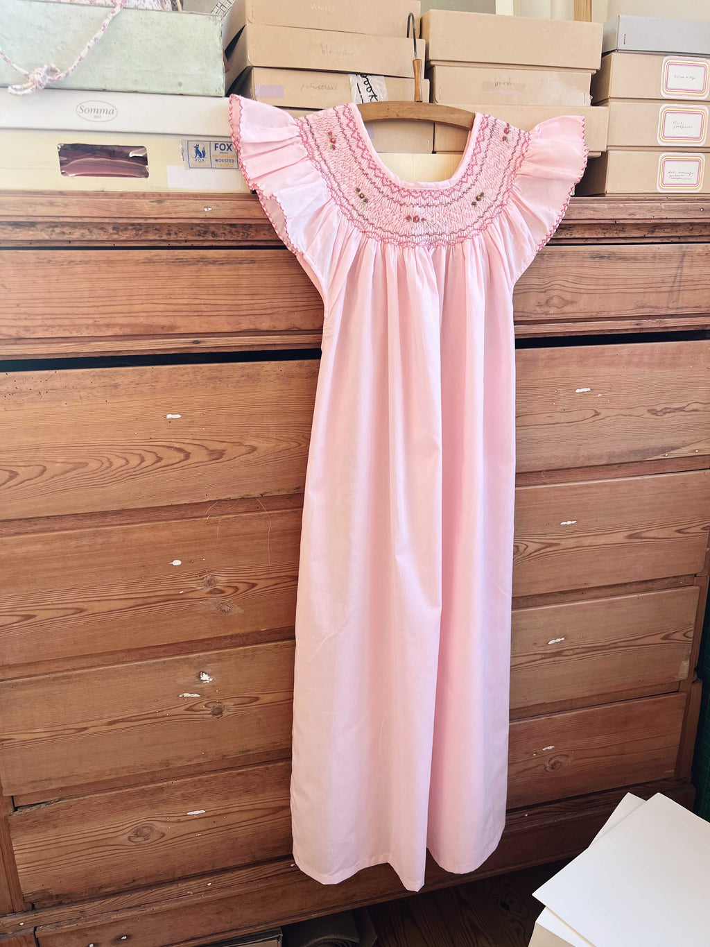 French Madagascan Smock Dress - Rose