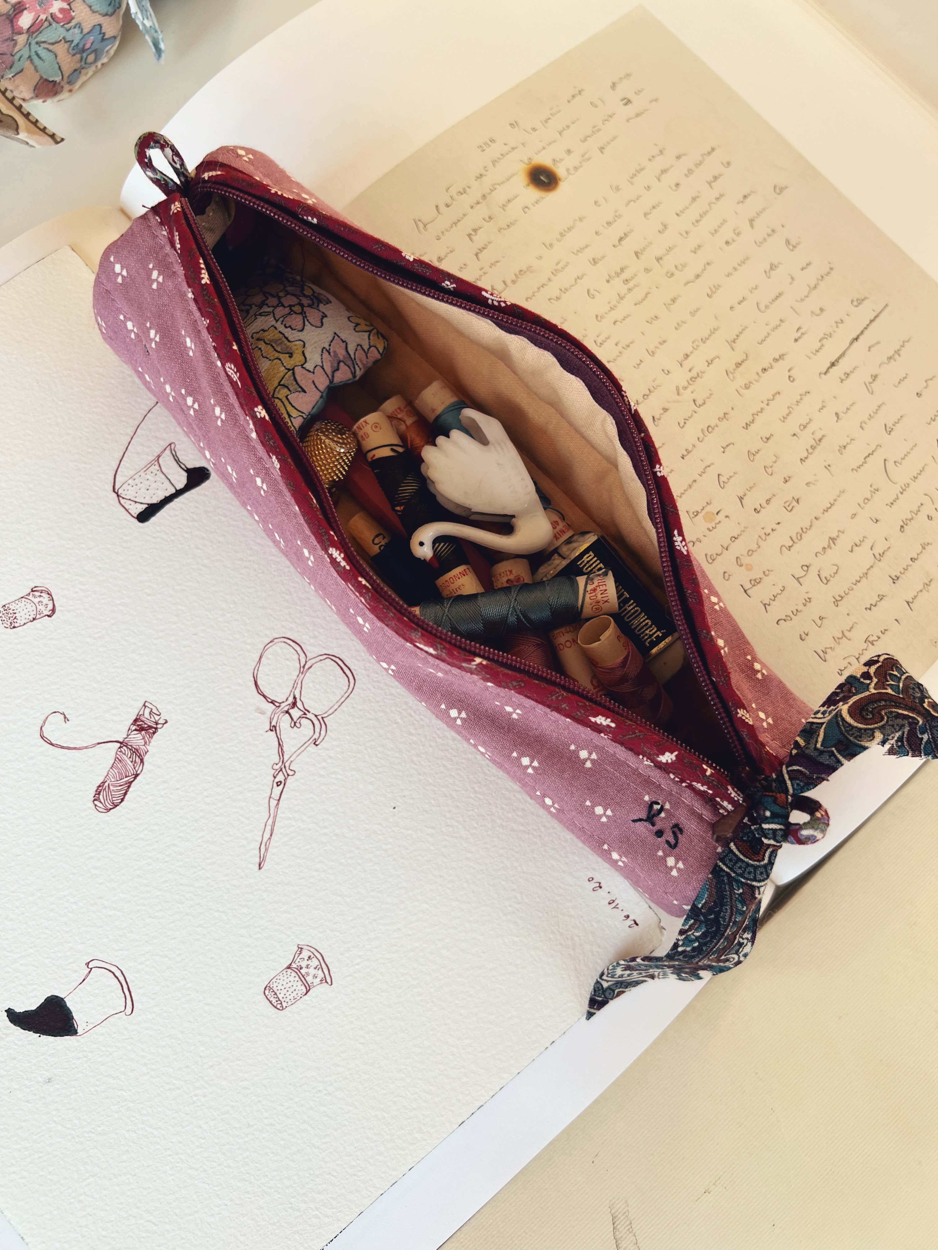 Quilted Patchwork Pencil Case - Heather