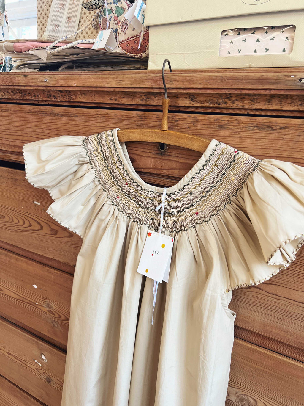 French Madagascan Smock Dress Sable