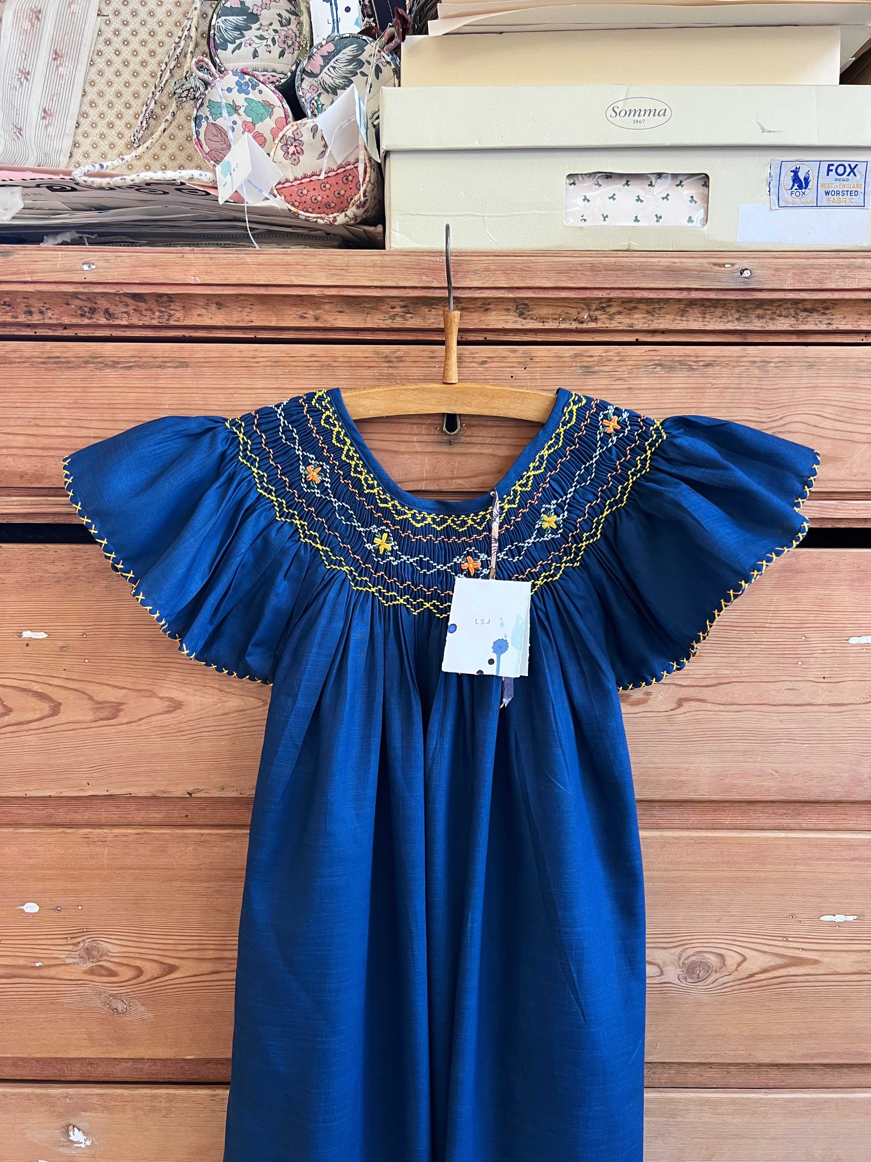 French Madagascan Smock Dress Dark Blue – LSJ Studio