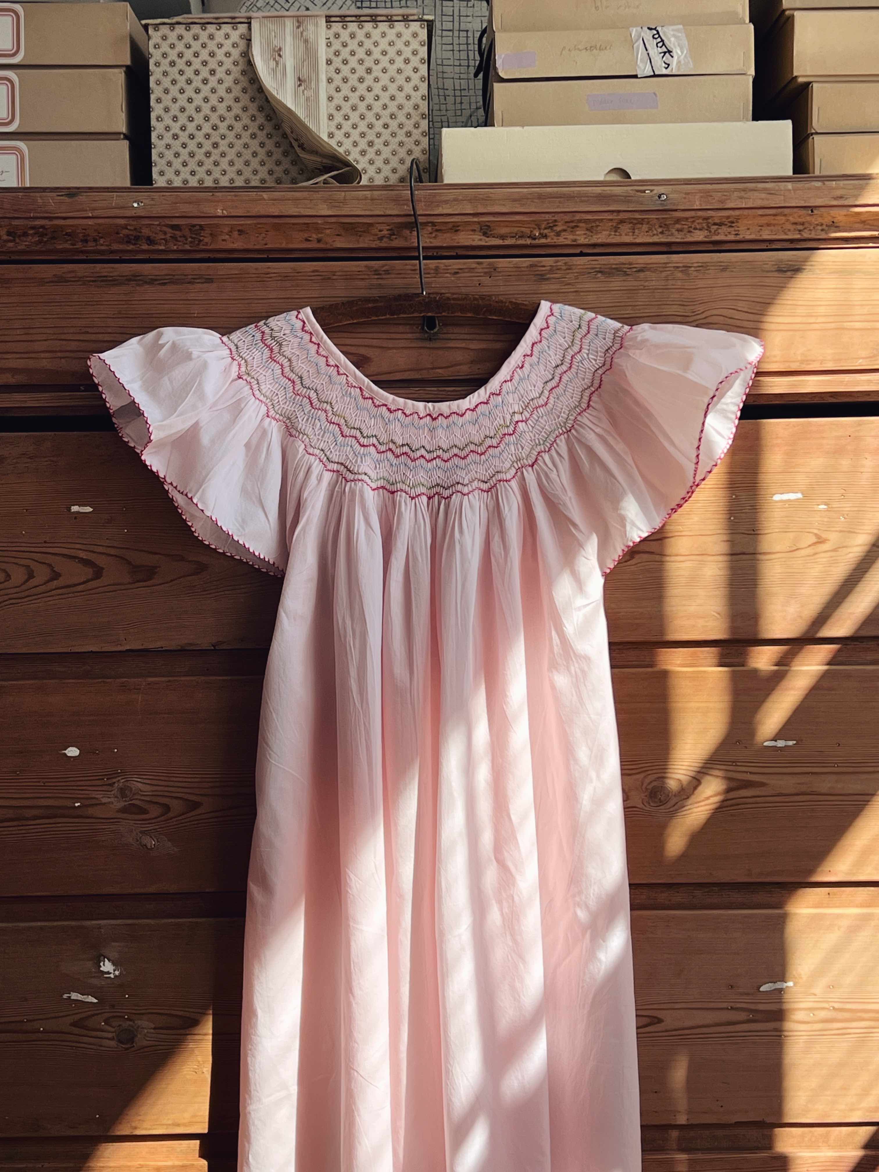French Madagascan Smock Dress - Rosy