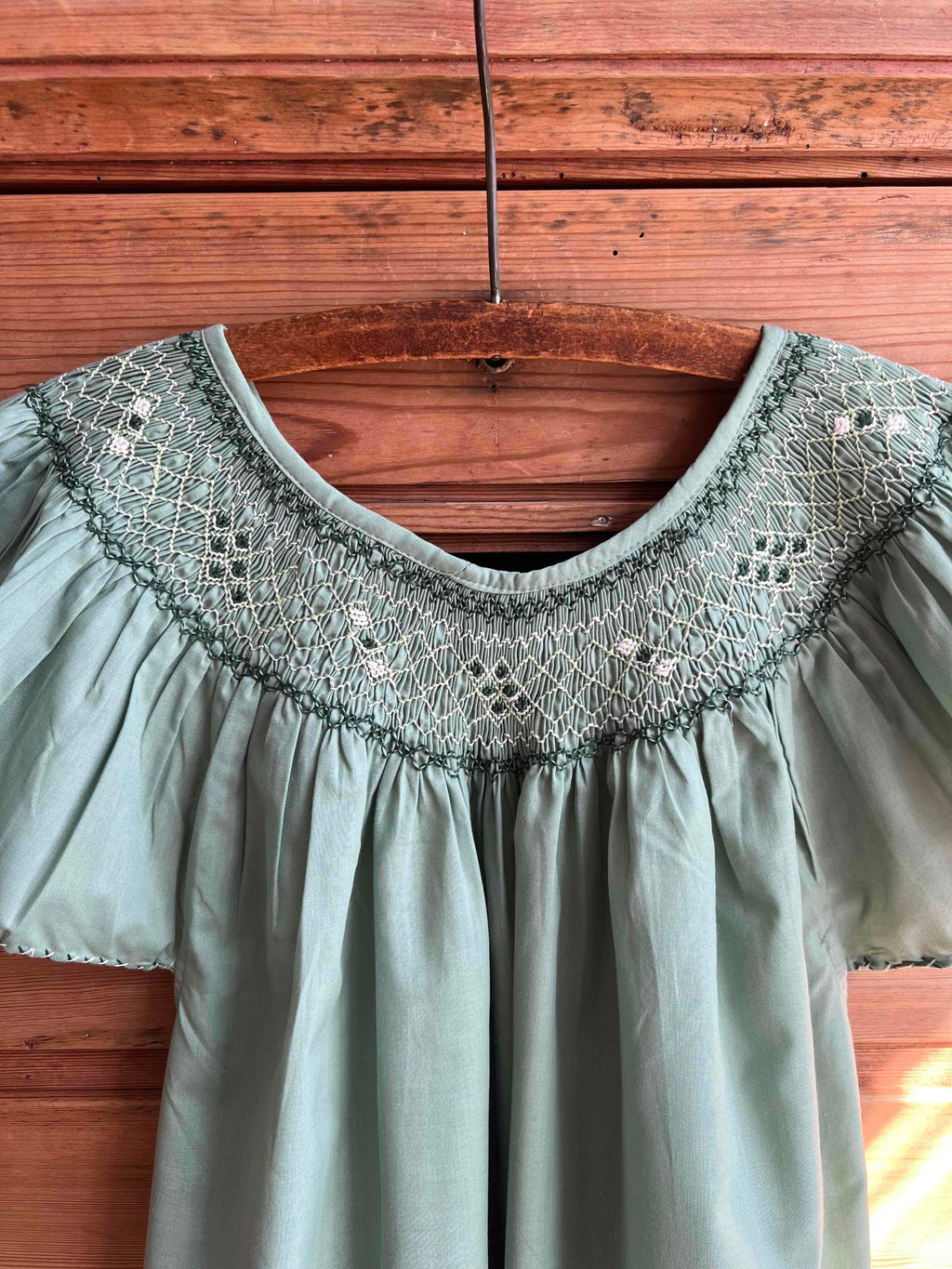French Madagascan Smock Dress - Sage