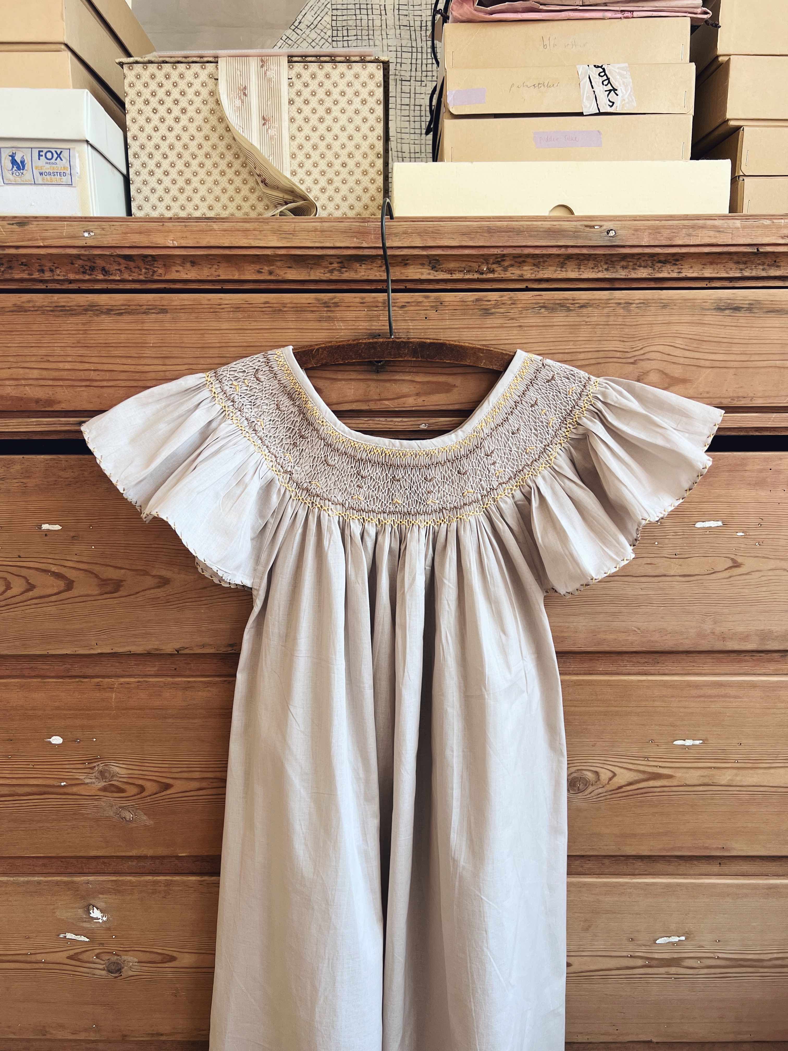 French Madagascan Smock Dress - Beige