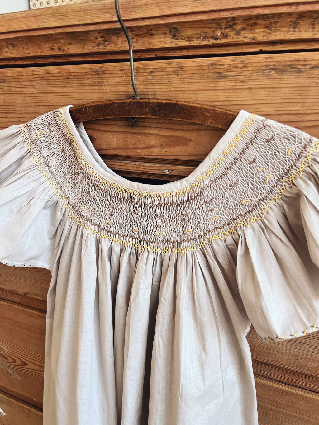 French Madagascan Smock Dress - Beige