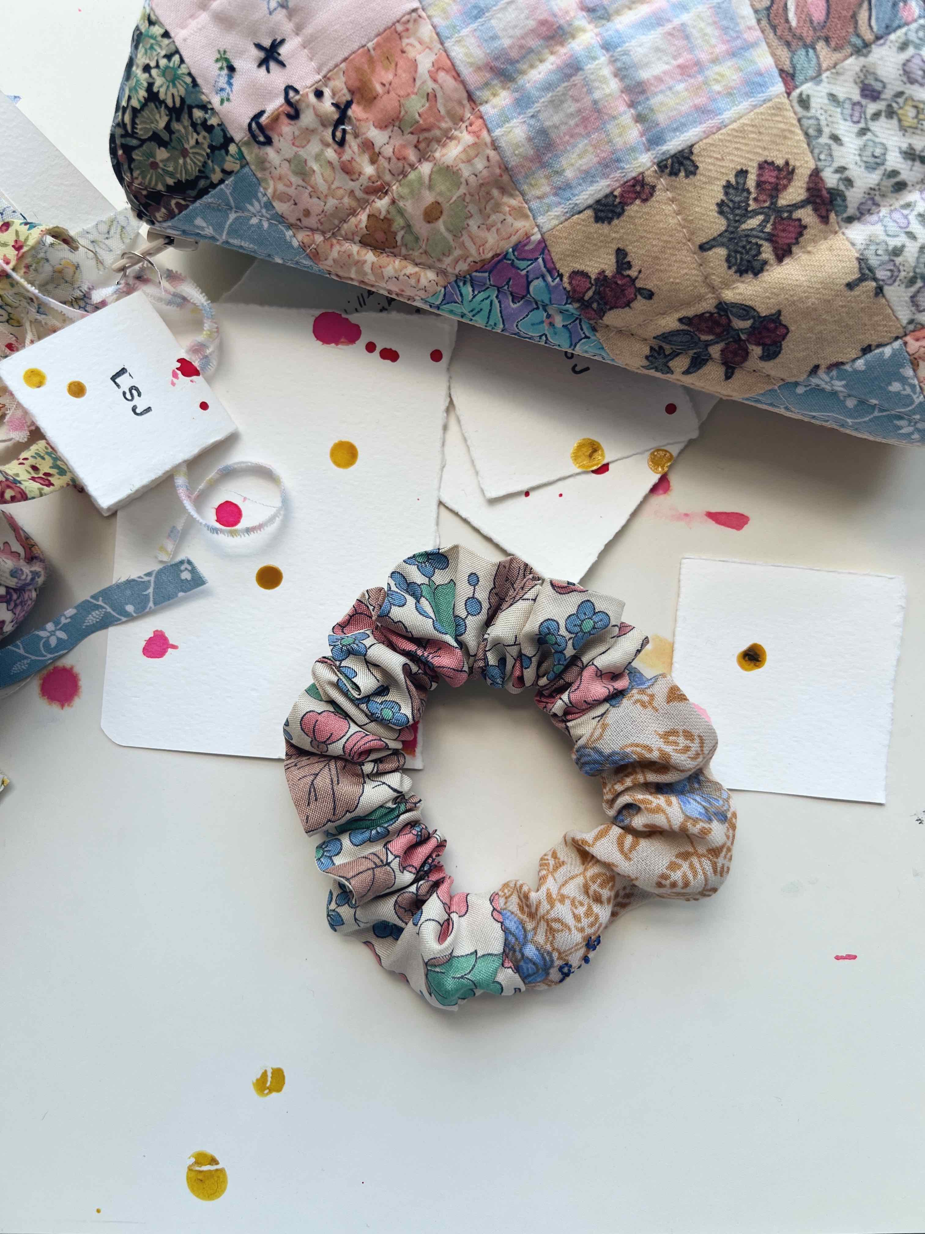 1940s Liberty Silk Patchwork Hair Cloud