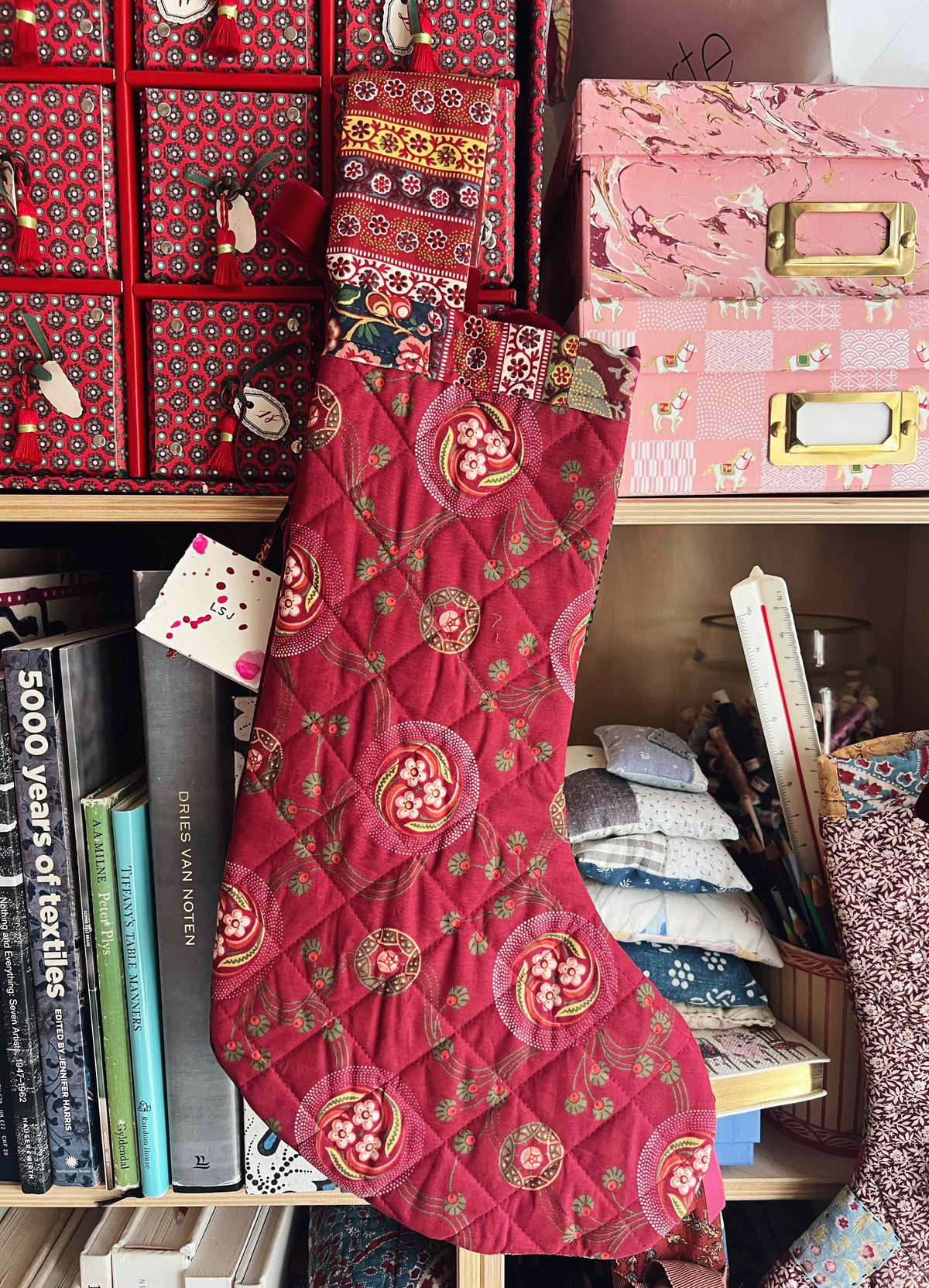 Small Antique Patchwork Stocking - 1790-1810s  Antique Bonnes Herbes
