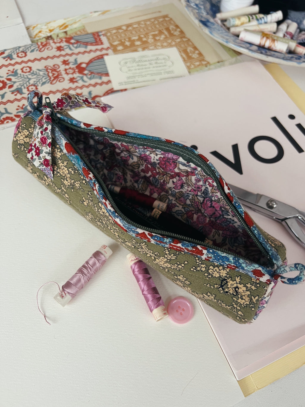 Quilted Patchwork Pencil Case - Salvia