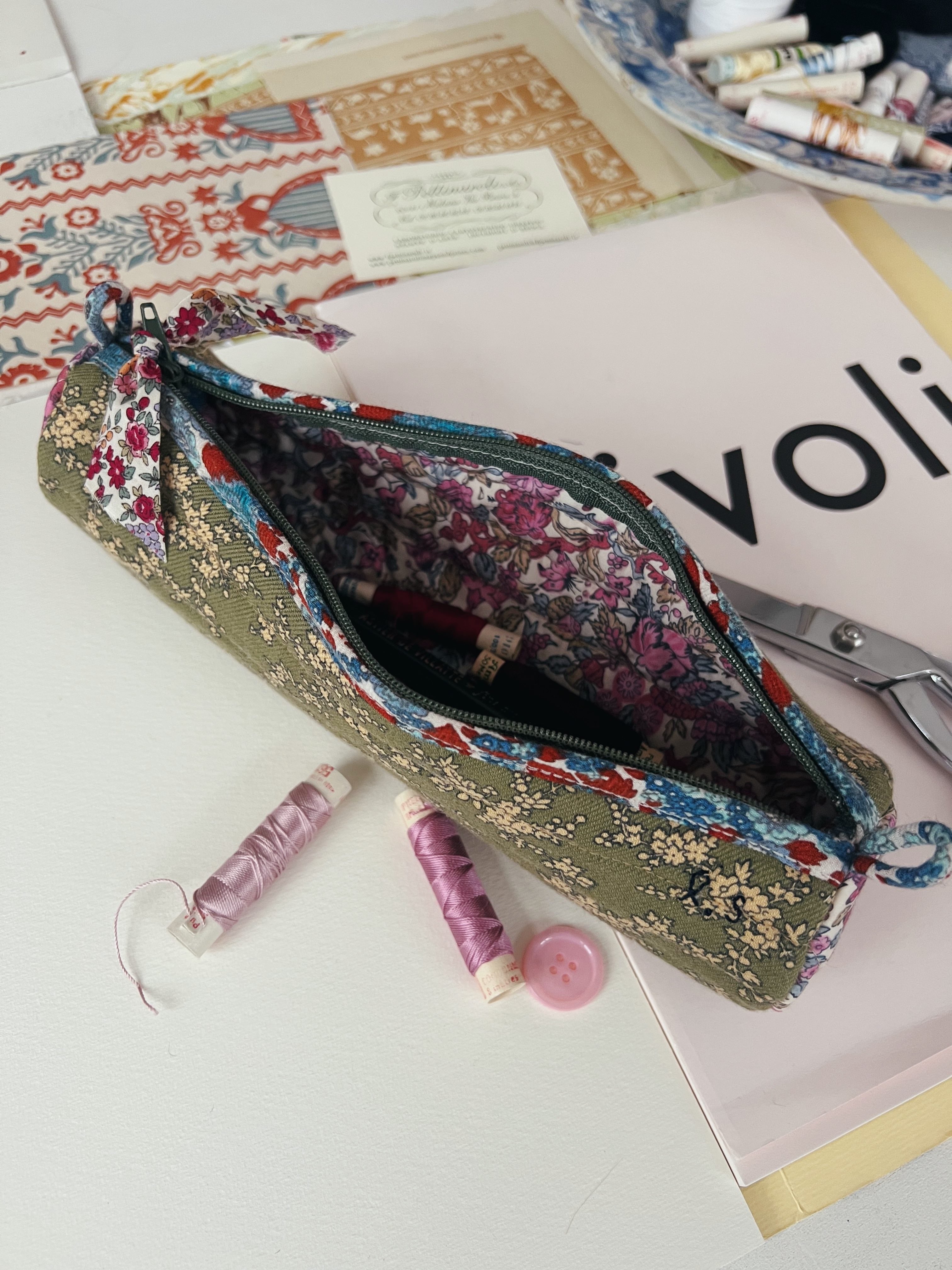 Quilted Patchwork Pencil Case - Salvia