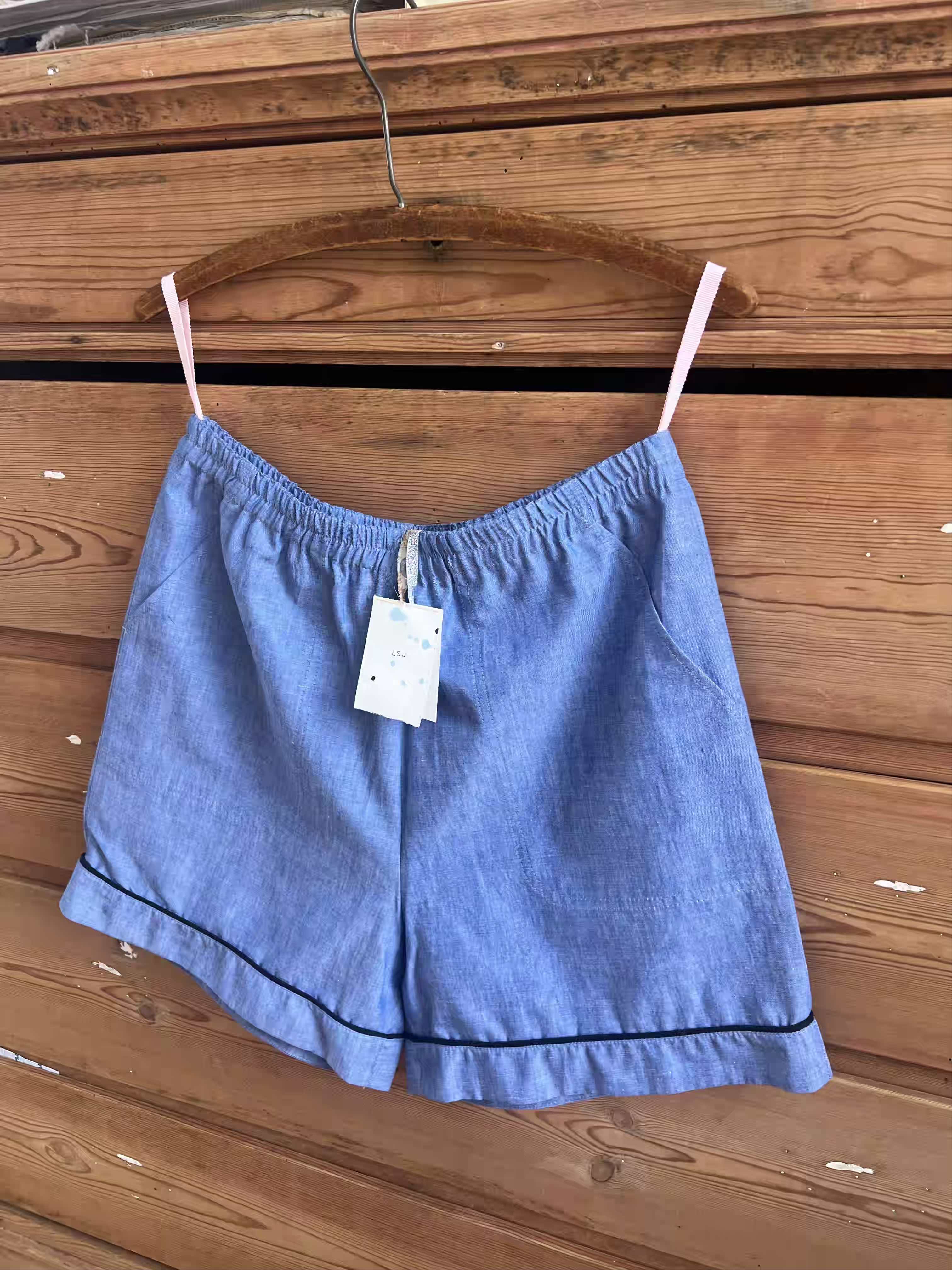 Notte -  Narrow-Loom Blue Chambray Shorts