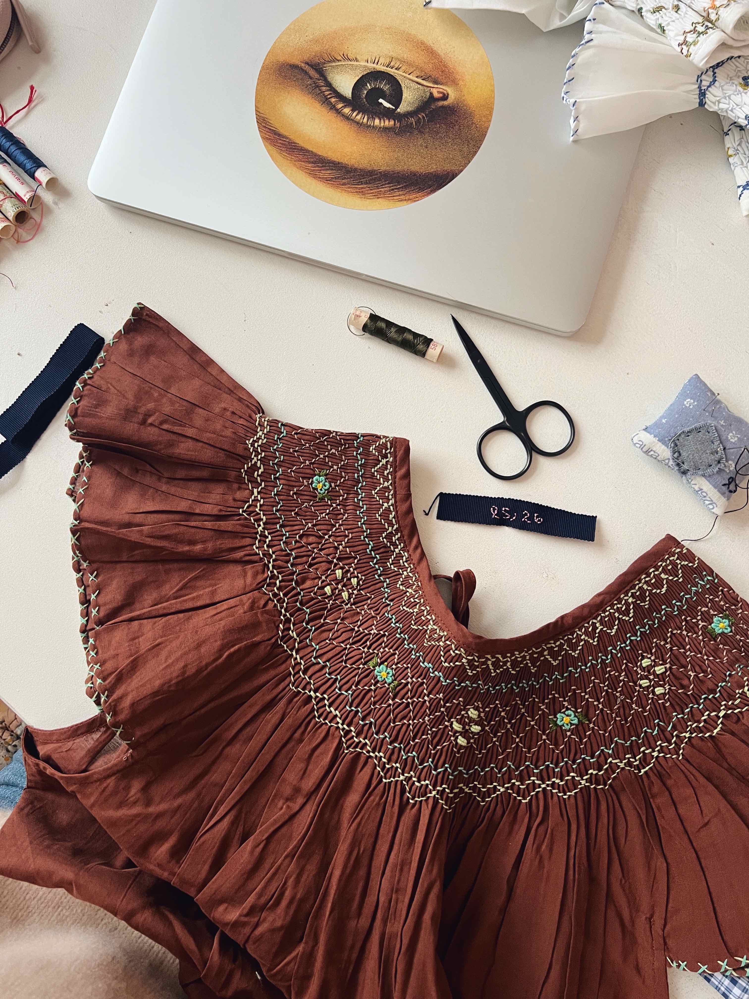 French Madagascan Smock Dress - Châtaigne